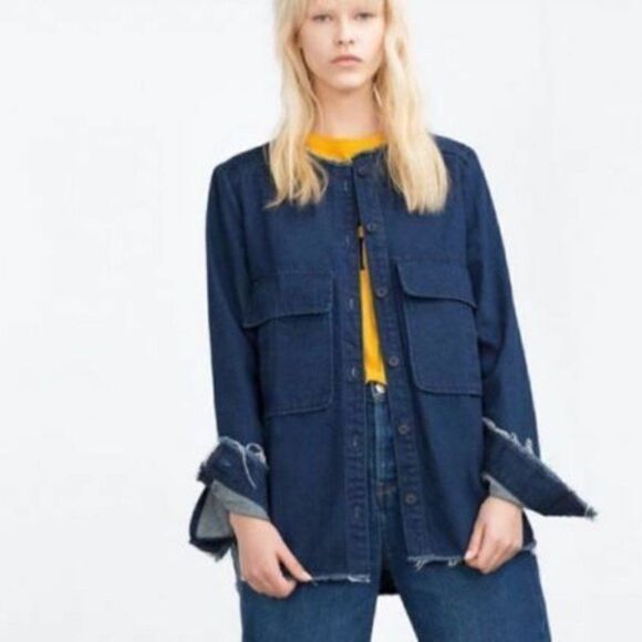 ZARA FRINGED DENIM JEAN JACKET - Picture 2 of 9